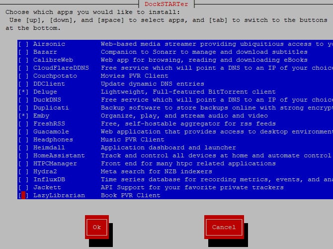 dockstarter install apps menu